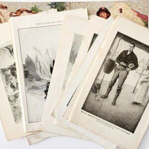 1940s Lot Of 34 Book Plate Prints Western Romance Vintage Art Ephemera DWW12B